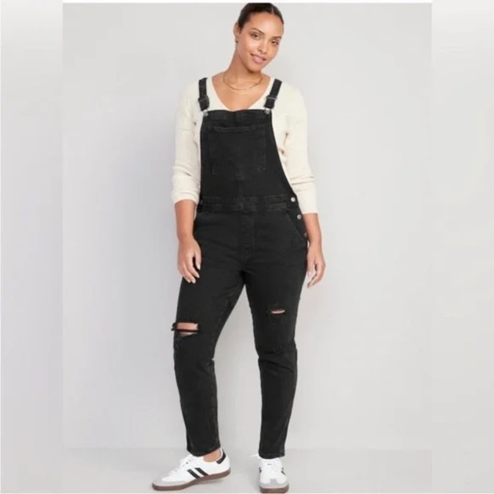 Old Navy Black Distressed Denim Overalls